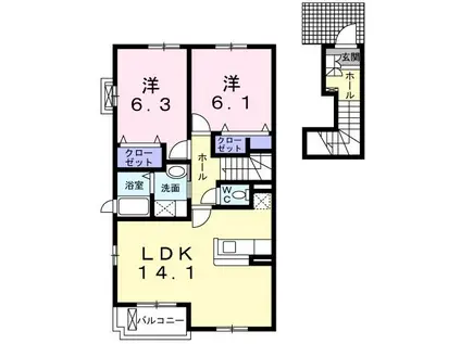 グラン・ソレイユB(2LDK/2階)の間取り写真