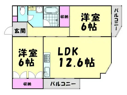 ラピュタ宮前(2LDK/6階)の間取り写真