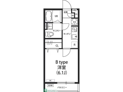 リブリ・薬園台(1K/2階)の間取り写真