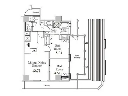 レジディア千駄木(2LDK/5階)の間取り写真
