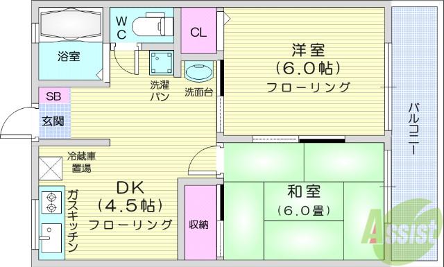 CHキメイ(2DK/2階)の間取り写真