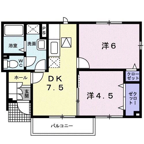 グラン・すずかぜの丘C(2DK/1階)の間取り写真