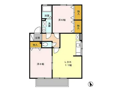 アムールコートI(2LDK/2階)の間取り写真