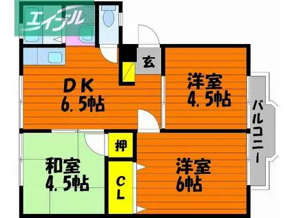 ウィンディア(3DK/2階)の間取り写真