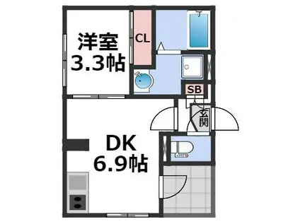 ハーモニーテラス新今里V(1DK/1階)の間取り写真