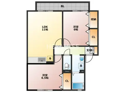 メルベーユ富の原B(2LDK/2階)の間取り写真