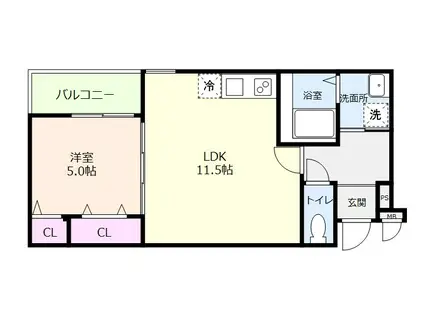 フジパレス秋月川田(1LDK/3階)の間取り写真