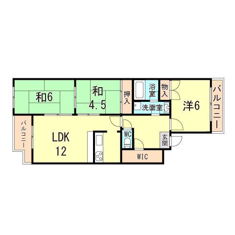 パルピアマンション(3LDK/1階)の間取り写真