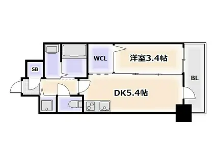 エステムコート難波ウエスト-SIDEIXレデント(1DK/3階)の間取り写真