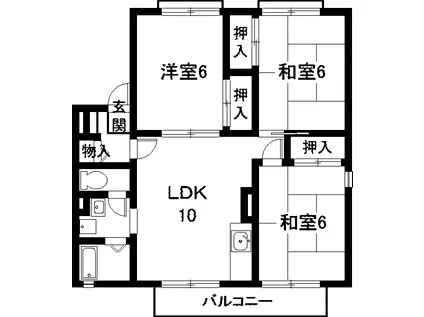 セジュール南アルプスA棟(3LDK/2階)の間取り写真