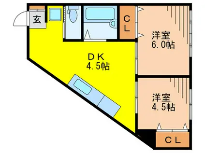常美ハイツ(2DK/1階)の間取り写真