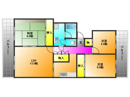 サルヴァトーレ津福(3LDK/2階)の間取り写真