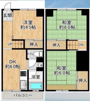 鶴甲コーポ34号棟(3DK/1階)の間取り写真