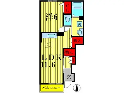 オークヒルズII(1LDK/1階)の間取り写真