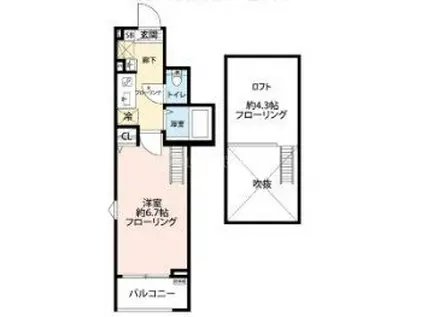 グランクオール青井イースト(1K/3階)の間取り写真