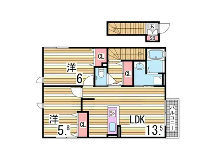 ボシュケ大津和(2LDK/2階)の間取り写真