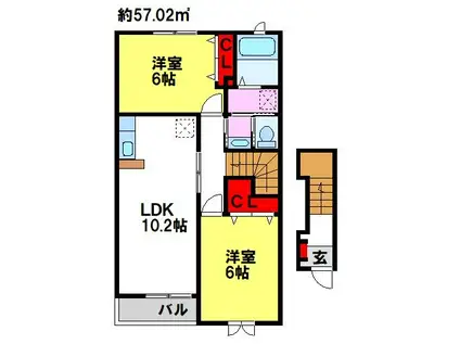 アンソレイエメゾン(2LDK/2階)の間取り写真