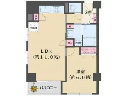 カーネ池之端(1LDK/8階)の間取り写真