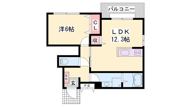 ブルック・パーク・サイド(1LDK/1階)の間取り写真