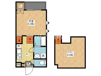 ミライ旭町(1SK/1階)の間取り写真