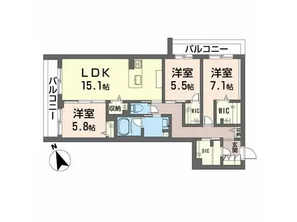 ヴェルデ小田井(3LDK/3階)の間取り写真