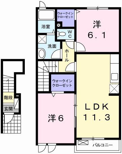 シルフィード(2LDK/2階)の間取り写真
