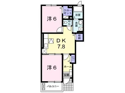 ボヌール・ヴィラ(2DK/1階)の間取り写真