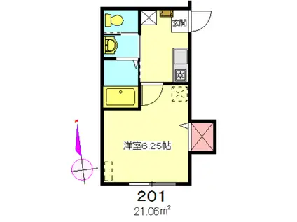 ウイングコート(1K/2階)の間取り写真