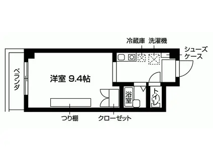 グランディール若草(1K/1階)の間取り写真