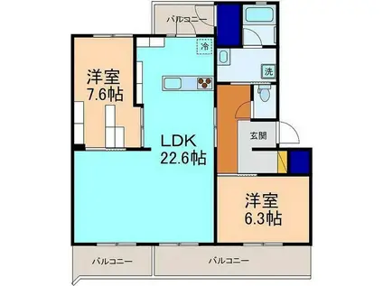 アクアルーチェ犬島(2LDK/1階)の間取り写真