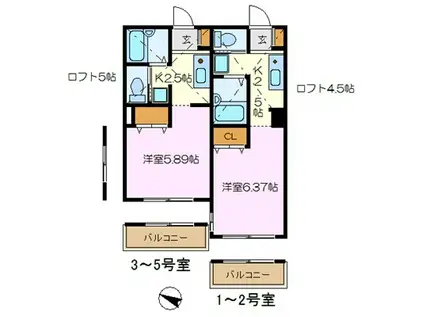 AMALFI横浜(1K/2階)の間取り写真