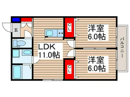 富士見コーポ(2LDK/2階)の間取り写真