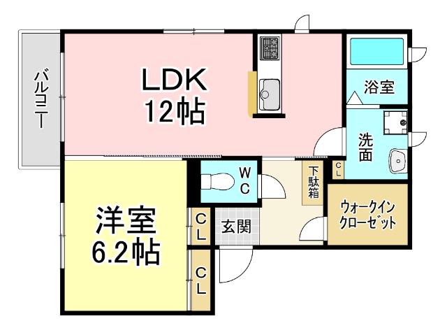 ヴィラパルコB棟(1LDK/2階)の間取り写真
