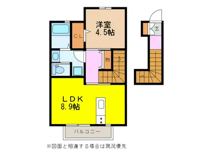 アヴニール B棟(1LDK/2階)の間取り写真