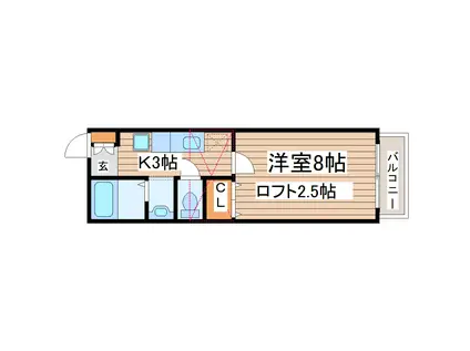 ウエストキャッスル河原町(1K/2階)の間取り写真