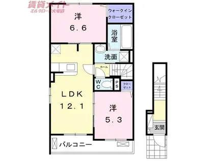 ベルカーサ・K(2LDK/2階)の間取り写真