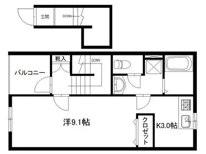ノース HILL 幸(1K/2階)の間取り写真