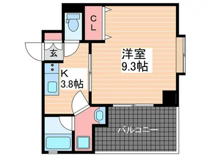 ベルコートII岡本(1K/9階)の間取り写真
