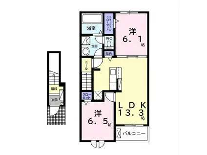 WITH万石 ウィズ万石(2LDK/2階)の間取り写真