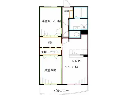 アベニール三鷹 R(2LDK/1階)の間取り写真