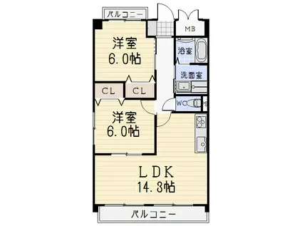 サンブレイブ南城(2LDK/2階)の間取り写真