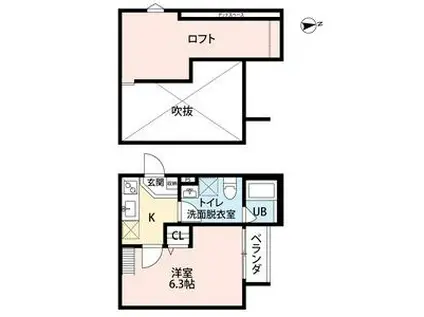 クレシオン友井(1K/2階)の間取り写真