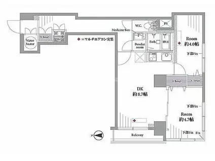 ライオンズマンション八丁堀(2DK/9階)の間取り写真