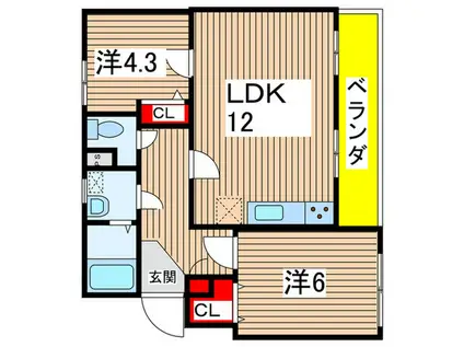 なるみグリーンコーポ6号棟(2LDK/3階)の間取り写真