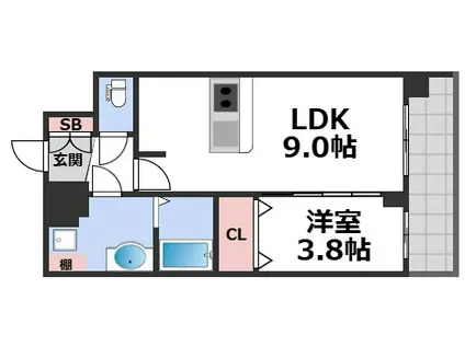 プレサンス天王寺ヴィヴァン(1LDK/9階)の間取り写真