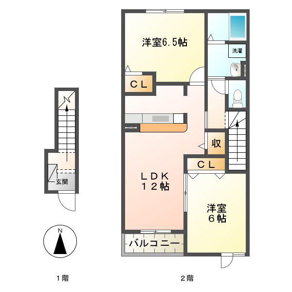 ユートピア ナミ(2LDK/2階)の間取り写真