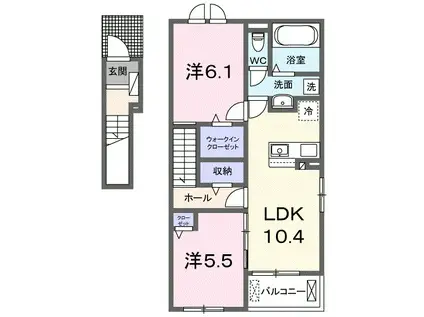 サニーフラット黒岡B棟(2LDK/2階)の間取り写真