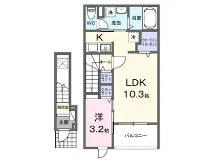 アヴニール(1LDK/2階)の間取り写真
