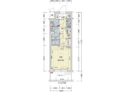 プレサンスOSAKA DOMECITYスクエア(1K/4階)の間取り写真