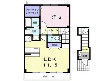 コスモスサンライトA(1LDK/2階)の間取り写真